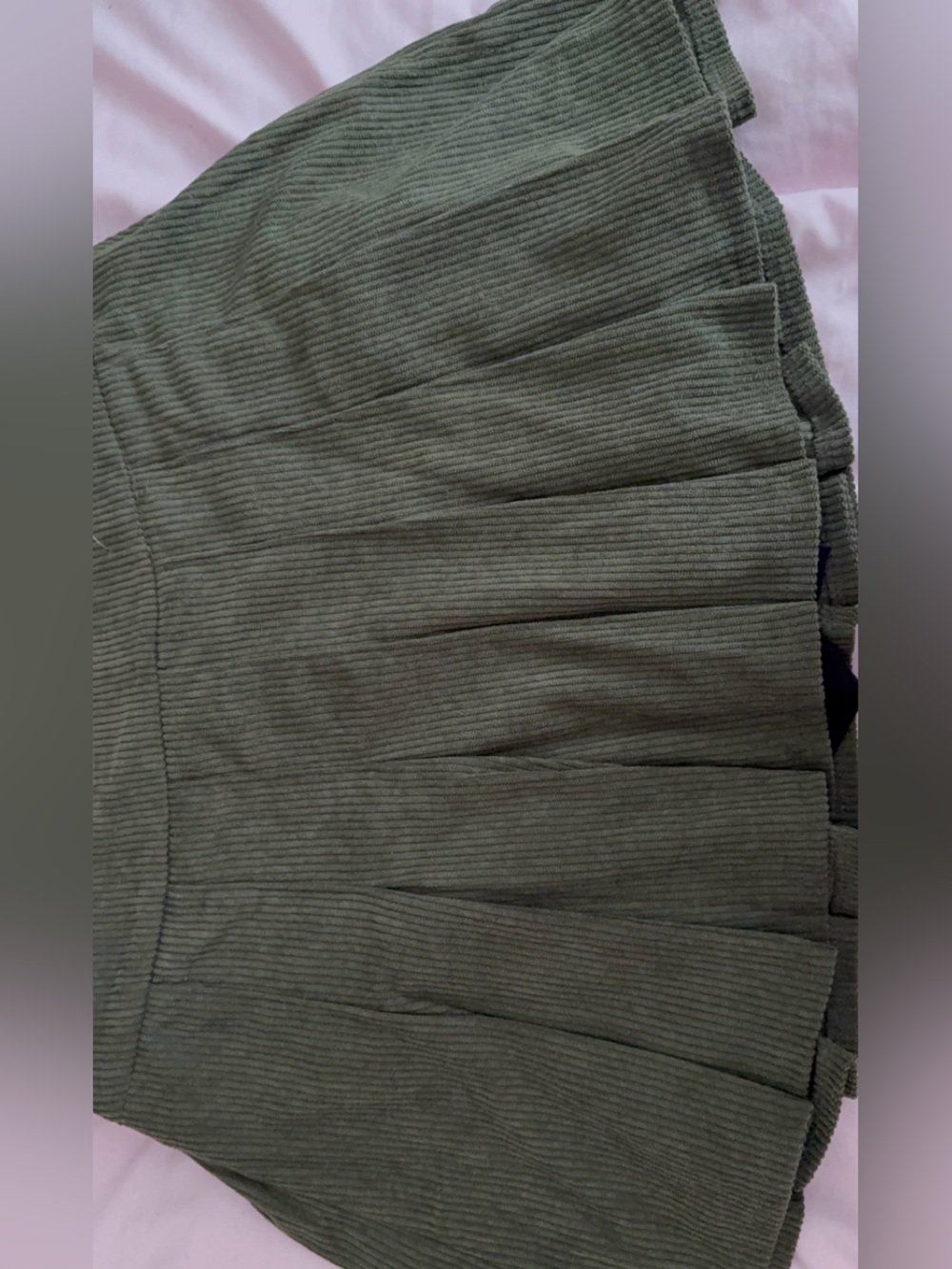 Pleated Olive Green Corduroy Skirt
